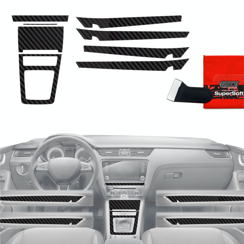 Folie interior - Folie de protecție 8în1 pentru consola centrală și bord - Skoda Octavia 3 (2017-2020) aspect carbon mat, anti-amprentă