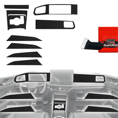 Folie interior - Folie de protecție 8în1 pentru consola centrală și bord - Volkswagen Tiguan 3 (2024-2026) Aspect carbon mat antiamprentă