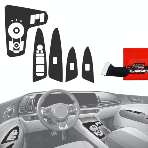 Folie interior - Folie de protecție 9în1 pentru consola centrală și bord - Kia Sportage 5 (2021-2024) Negru Mat Antiamprentă