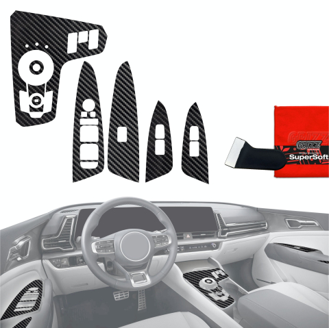 Folie interior - Folie de protecție 9în1 pentru consola centrală și bord - Kia Sportage 5 încălzire scaune (2021-2024) Aspect carbon lucios