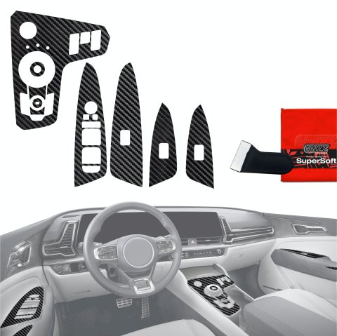 Folie interior - Folie de protecție 9în1 pentru consola centrală și bord - Kia Sportage 5 Keyless (2021-2024) Aspect carbon lucios