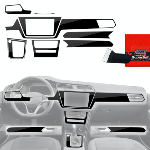 Folie interior - Folie de protecție 9în1 pentru consola centrală și bord - Volkswagen Touran Highline (2025-2026) Negru lucios
