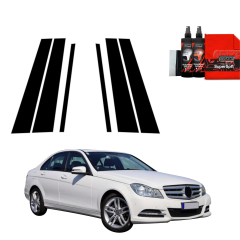 Bodyshield - Folie de protecție neagră 6în1 pentru coloana B-C - Mercedes Benz Clasa C W204 Sedan Facelifting (2011-2014)