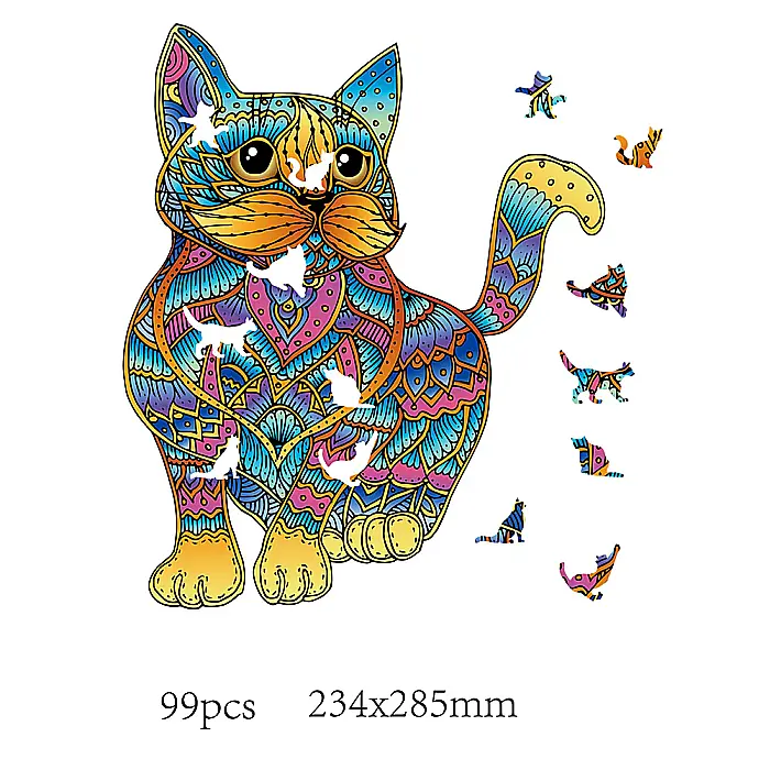 Puzzle din lemn multicolorat - Pisica, 99 piese [3]