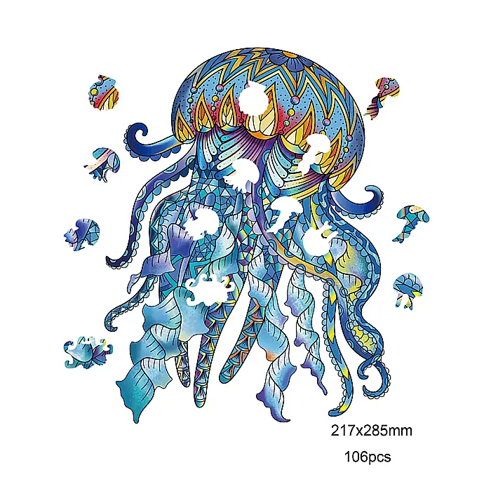 Puzzle din lemn multicolorat - Meduza, 106 piese [2]