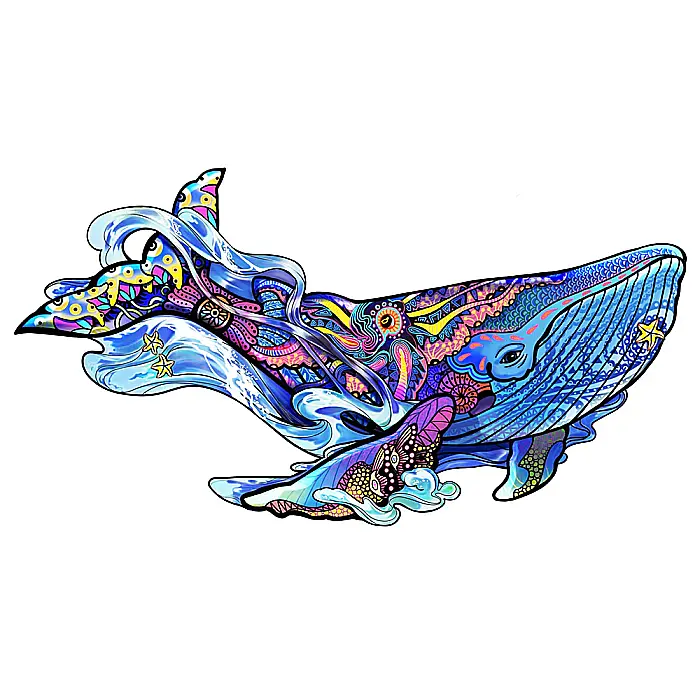 Puzzle din lemn multicolorat - Balena albastra, 125 piese [3]