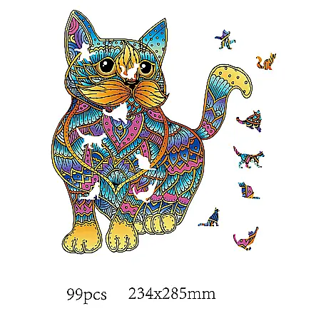 Puzzle din lemn multicolorat - Pisica, 99 piese [2]