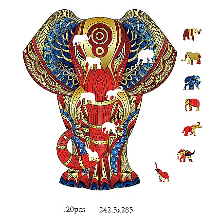 Puzzle din lemn multicolorat - Elefant, 120 piese [2]