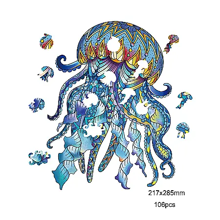 Puzzle din lemn multicolorat - Meduza, 106 piese [1]