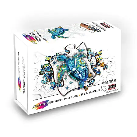 Puzzle - Puzzle din lemn multicolorat - Broasca testoasa, 125 piese