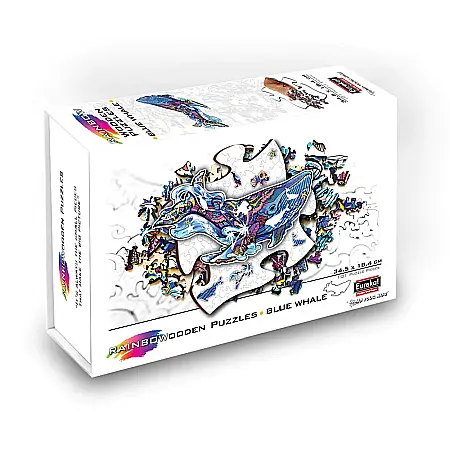 Puzzle - Puzzle din lemn multicolorat - Balena albastra, 125 piese