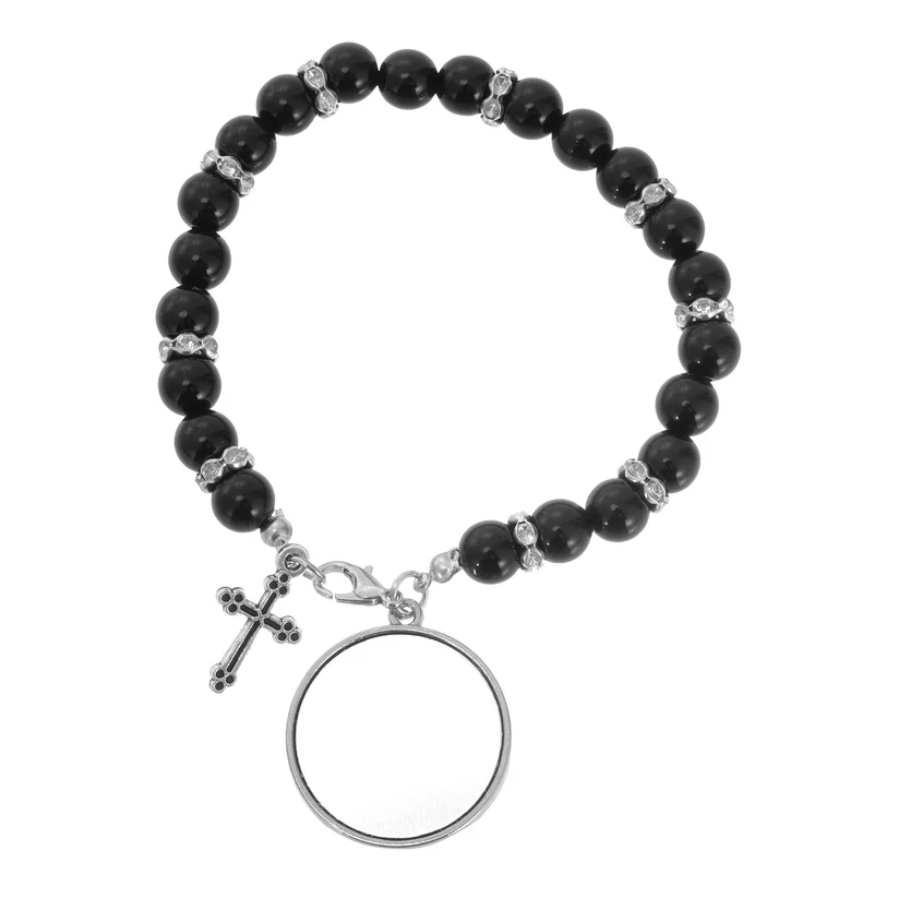 Diverse - Bratara cu margele negre si cruciulita cu poza ta