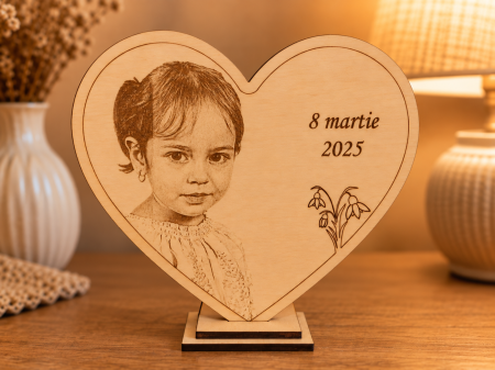 FOTO PE LEMN - Fotogravură Personalizată Inimă pentru 8 Martie | FRUMIX
