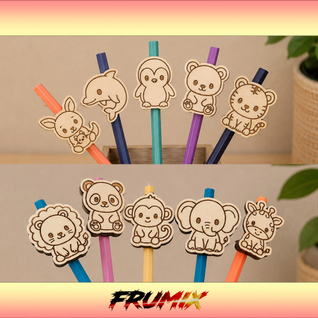 PRODUSE - Set 10 Toppere Creion din Lemn – Animale Sălbatice | FRUMIX