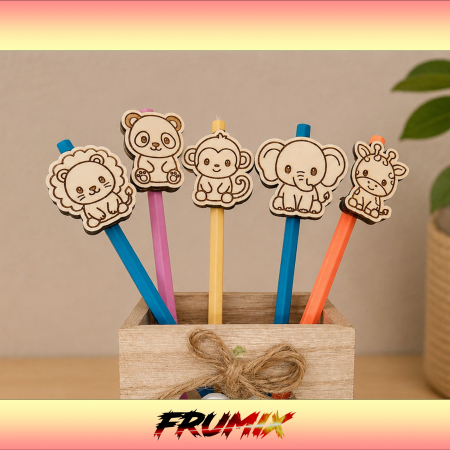 PRODUSE - Set 5 Toppere Creion din Lemn – Animale Sălbatice Vol. 1 | FRUMIX