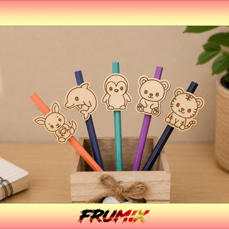 PRODUSE - Set 5 Toppere Creion din Lemn – Animale Sălbatice Vol. 2 | FRUMIX