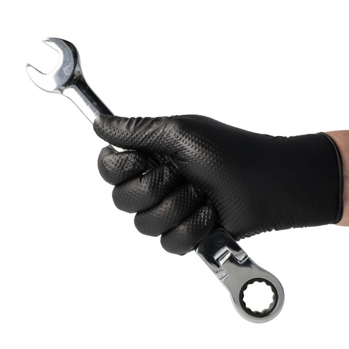 Set 50 bucăți Mănuși Velo Strong, Negre, mărimea M, Nitril, textură diamant, protecție la substanțe chimice [11]