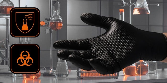 Set 50 bucăți Mănuși Velo Strong, Negre, mărimea M, Nitril, textură diamant, protecție la substanțe chimice [6]