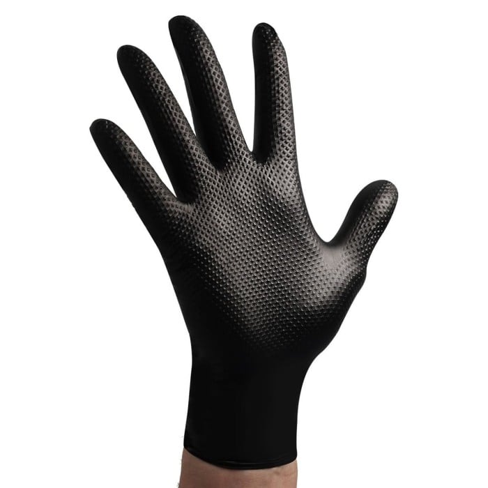 Set 50 bucăți Mănuși Velo Strong, Negre, mărimea M, Nitril, textură diamant, protecție la substanțe chimice [9]