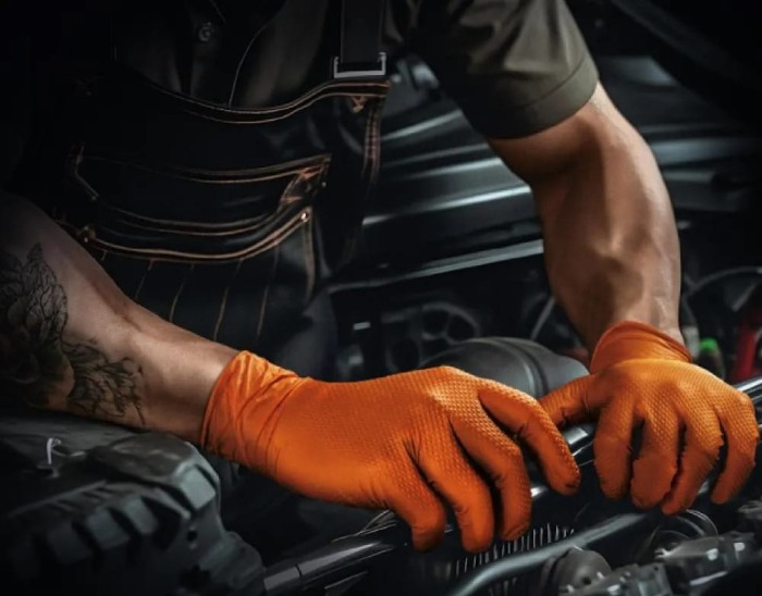 Set 50 bucăți Mănuși Velo Strong, Orange, mărimea S, Nitril, textură diamant, protecție la substanțe chimice [3]