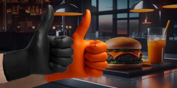 Set 50 bucăți Mănuși Velo Strong, Orange, mărimea S, Nitril, textură diamant, protecție la substanțe chimice [4]