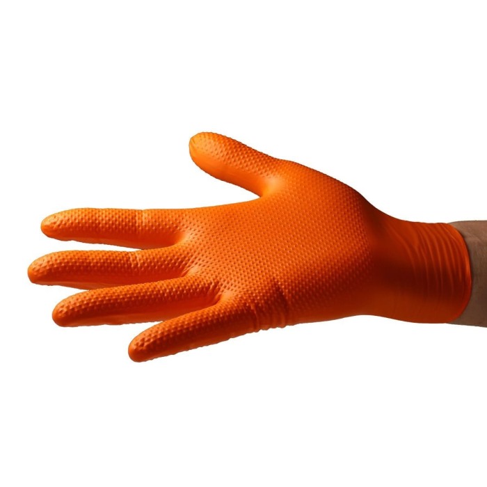 Set 50 bucăți Mănuși Velo Strong, Orange, mărimea S, Nitril, textură diamant, protecție la substanțe chimice [13]
