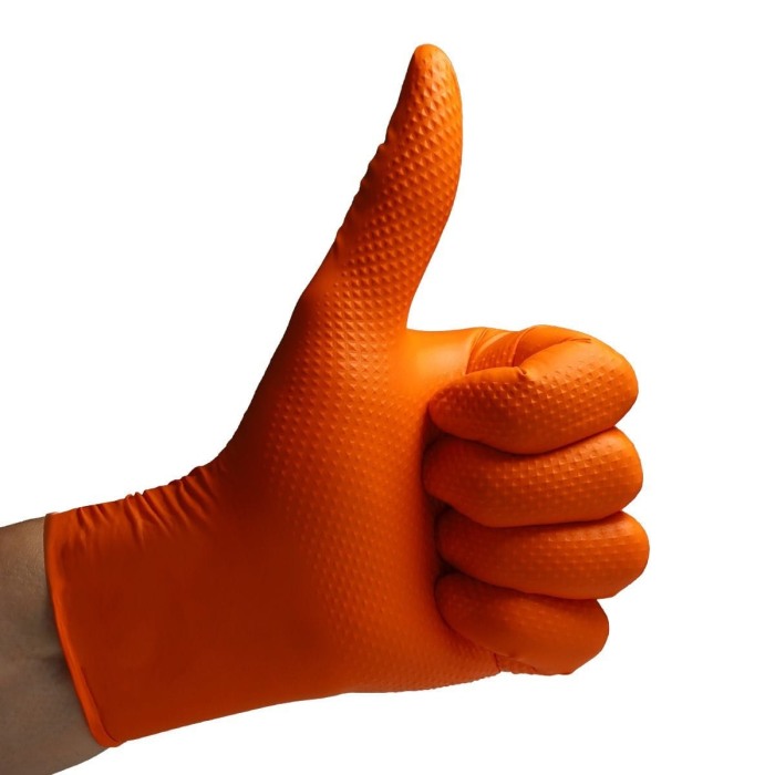 Set 50 bucăți Mănuși Velo Strong, Orange, mărimea S, Nitril, textură diamant, protecție la substanțe chimice [12]