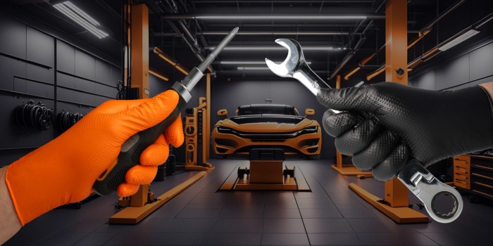 Set 50 bucăți Mănuși Velo Strong, Orange, mărimea S, Nitril, textură diamant, protecție la substanțe chimice [9]