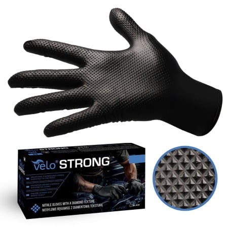 Set 50 bucăți Mănuși Velo Strong, Negre, mărimea M, Nitril, textură diamant, protecție la substanțe chimice [7]