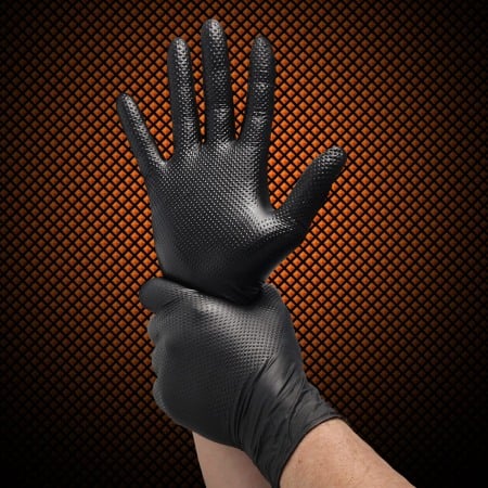 Set 50 bucăți Mănuși Velo Strong, Negre, mărimea M, Nitril, textură diamant, protecție la substanțe chimice [3]