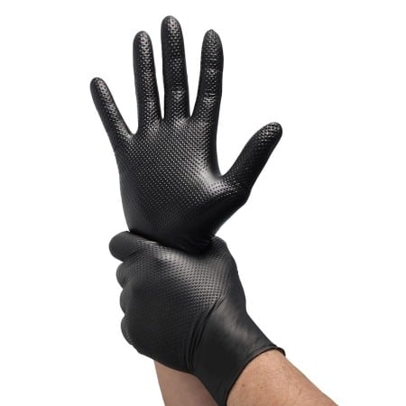 Set 50 bucăți Mănuși Velo Strong, Negre, mărimea M, Nitril, textură diamant, protecție la substanțe chimice [9]