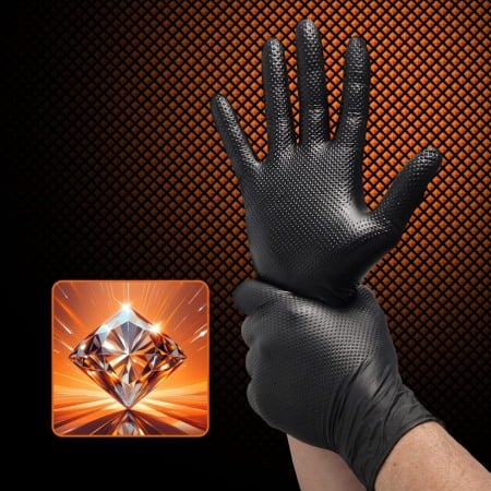 Set 50 bucăți Mănuși Velo Strong, Negre, mărimea M, Nitril, textură diamant, protecție la substanțe chimice [1]