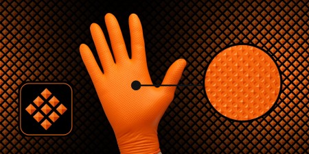 Set 50 bucăți Mănuși Velo Strong, Orange, mărimea L, Nitril, textură diamant, protecție la substanțe chimice [9]