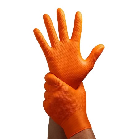 Set 50 bucăți Mănuși Velo Strong, Orange, mărimea S, Nitril, textură diamant, protecție la substanțe chimice [10]