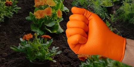 Set 50 bucăți Mănuși Velo Strong, Orange, mărimea S, Nitril, textură diamant, protecție la substanțe chimice [6]