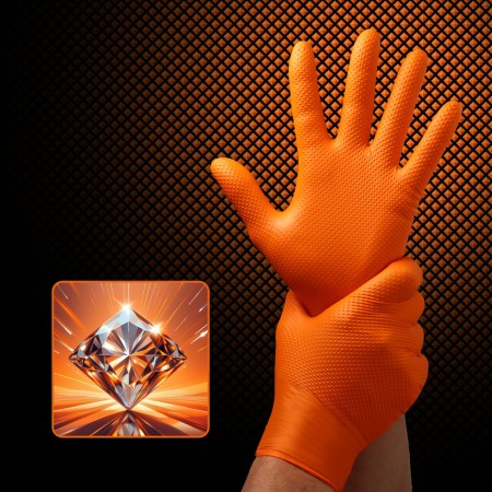 Set 50 bucăți Mănuși Velo Strong, Orange, mărimea S, Nitril, textură diamant, protecție la substanțe chimice [4]