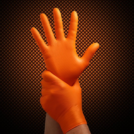 Set 50 bucăți Mănuși Velo Strong, Orange, mărimea S, Nitril, textură diamant, protecție la substanțe chimice [5]