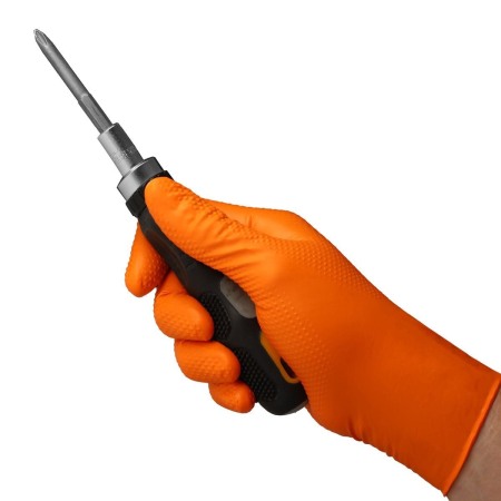 Set 50 bucăți Mănuși Velo Strong, Orange, mărimea S, Nitril, textură diamant, protecție la substanțe chimice [9]