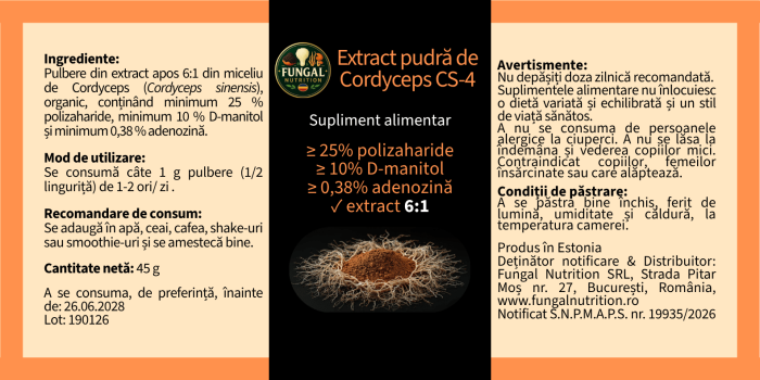 Extract pudră Cordyceps CS-4 – Energie și rezistență | Fungal Nutrition [2]
