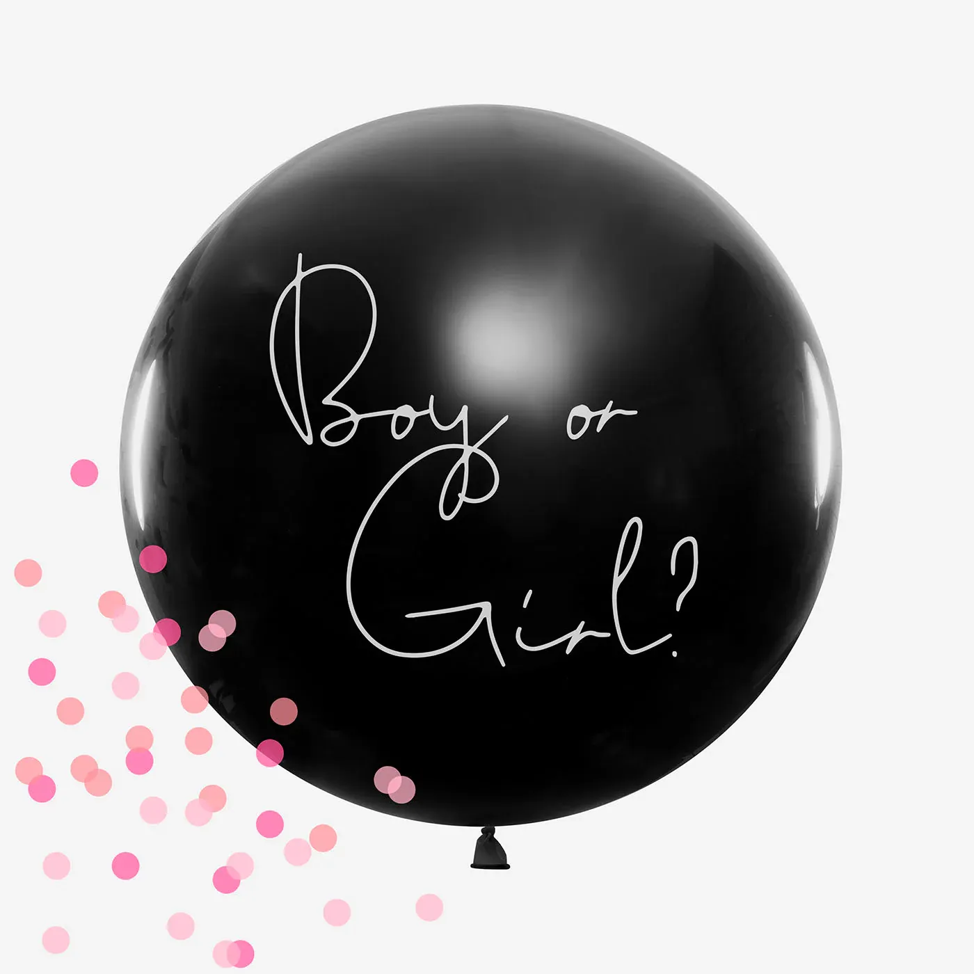 Balon latex inscriptionat Gender Reveal - Boy or girl? 1m cu confetti roz [1]