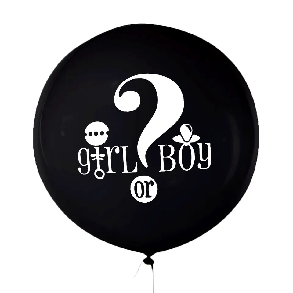 Balon latex inscriptionat Gender Reveal - Boy or Girl? 90 cm cu confetti roz si albastre [2]