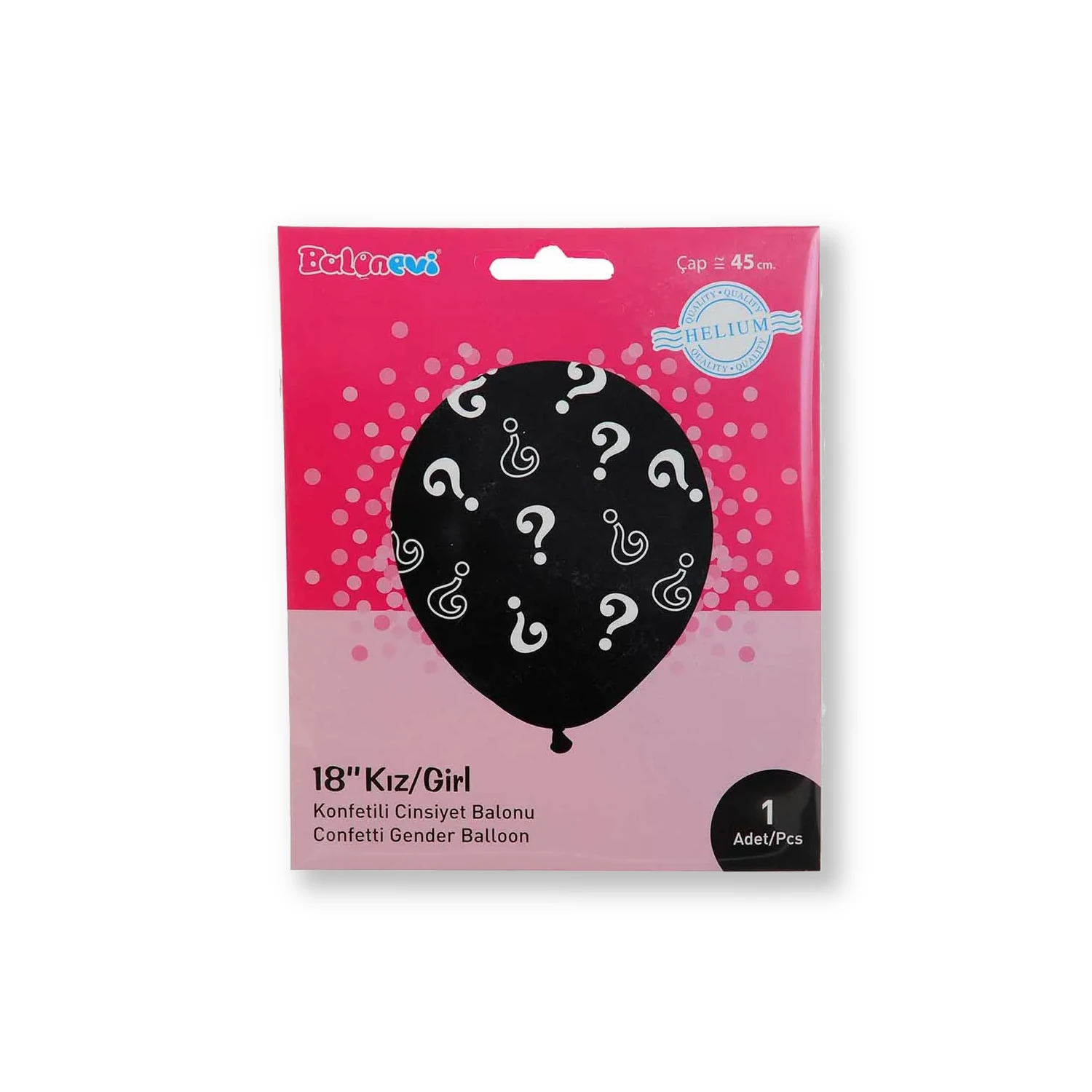 Balon latex inscriptionat Gender Reveal - Semnul intrebarii 45cm cu confetti roz [3]