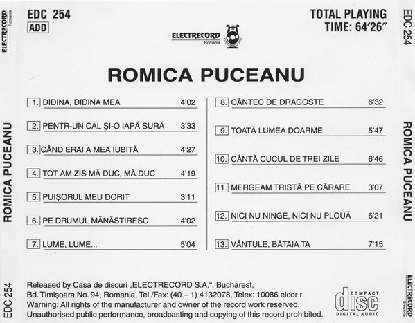 CD   Romica Puceanu - Gipsy Songs [2]