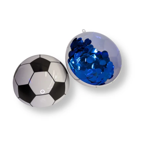 Minge de fotbal din plastic pentru Gender Reveal cu confetti albastre [2]