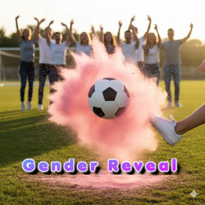 Minge de fotbal din plastic  pentru Gender Reveal cu pudra roz [3]