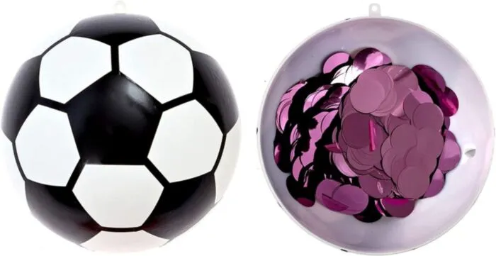Minge de fotbal din plastic pentru Gender Reveal cu confetti roz [2]