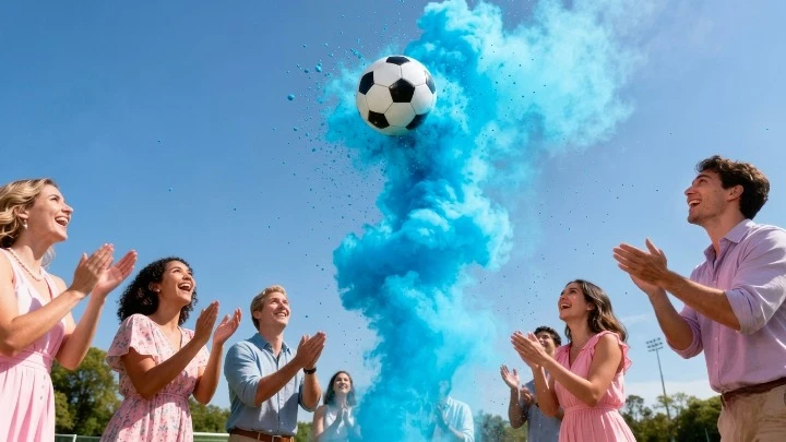 Minge de fotbal din plastic pentru Gender Reveal cu pudra albastra [6]