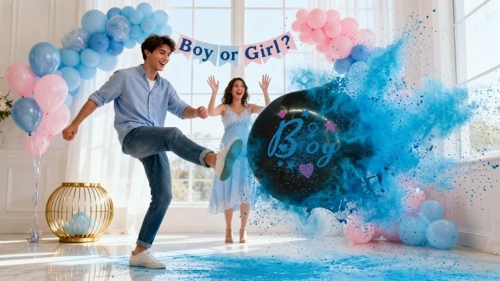 Minge de fotbal din plastic pentru Gender Reveal cu pudra albastra [2]