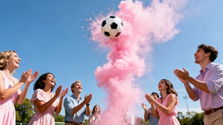 Minge de fotbal din plastic  pentru Gender Reveal cu pudra roz [5]