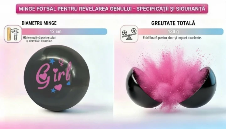 Minge Fotbal Neagră Gender Reveal cu pudra Roz – Surpriză Fetita [4]